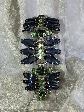 Vintage Juliana D&E Green & Blue Crystal 5 Link Statement Bracelet
